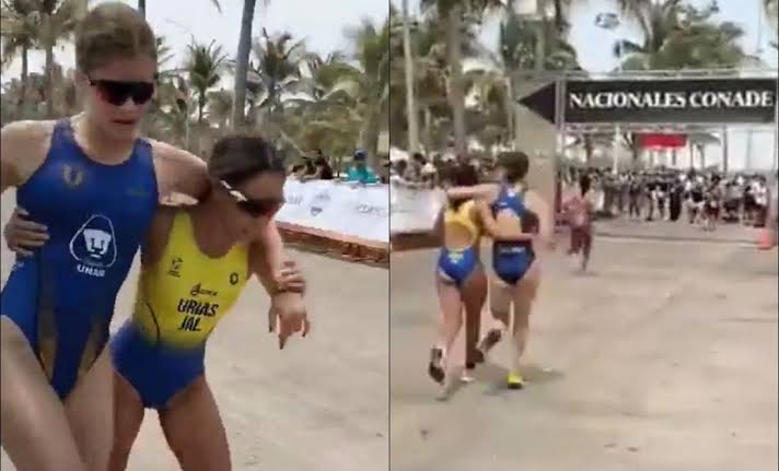 triatleta Gabriela Urías ayudó a una rival a levantarse para poder cruzar juntas la meta