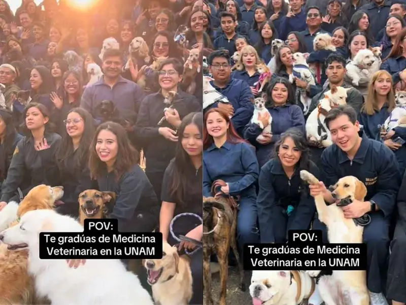 Estudiantes de Veterinaria de la UNAM se toman foto de graduación con sus perritos