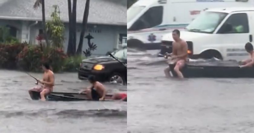 Residentes de Florida salen en canoas ante inundaciones