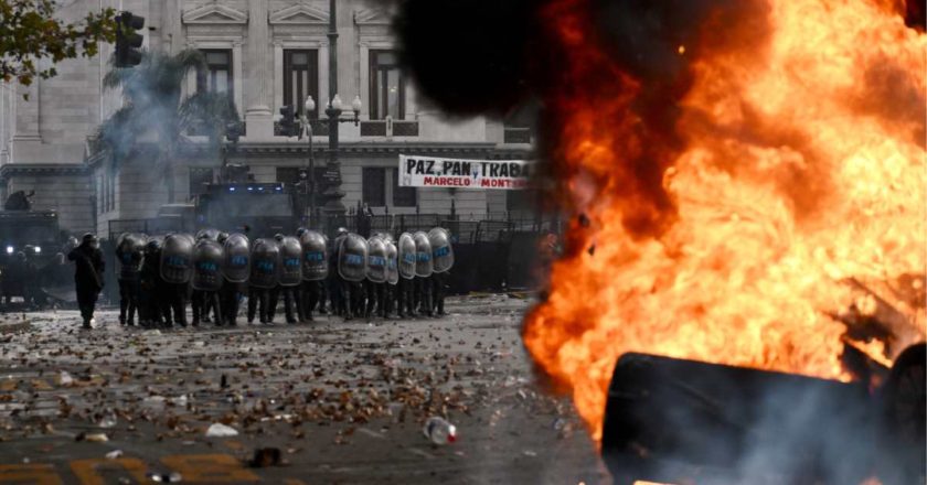 violencia y vehículos incendiados en protestas en Buenos Aires