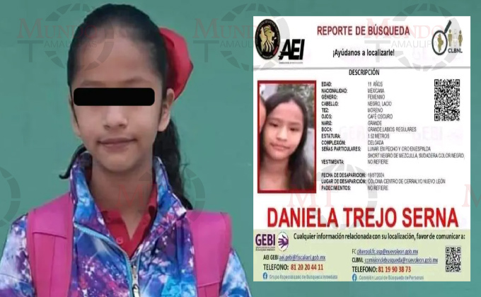 Hallan muerta a Daniela, niña de 11 años reportada como desaparecida