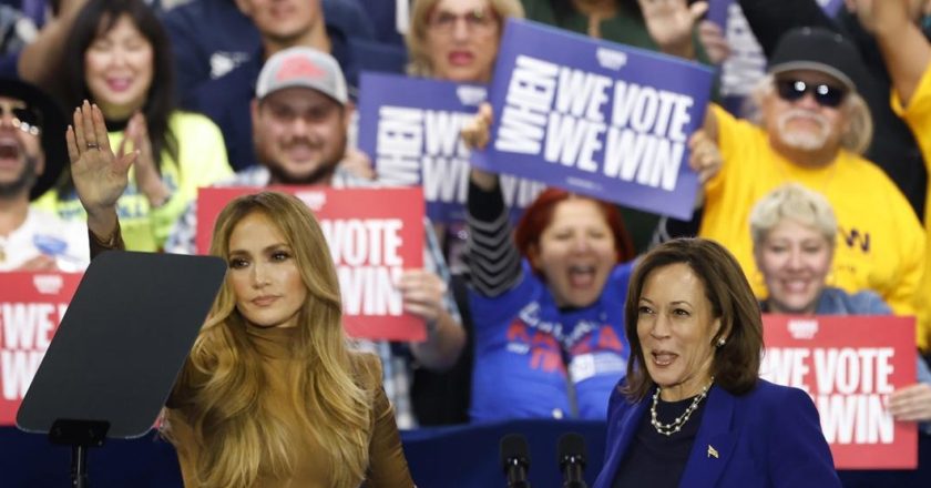 JLO impulsa campaña de Kamala Harris y llama al voto latino en Las Vegas